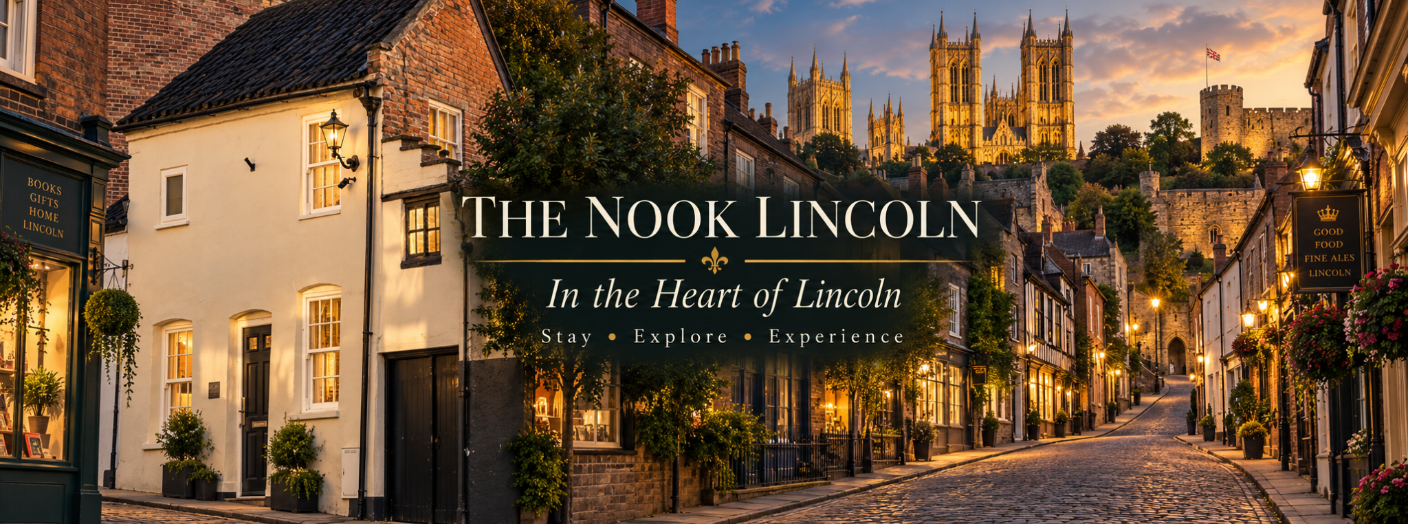 Branded illustration of historic Lincoln with The Nook Lincoln title